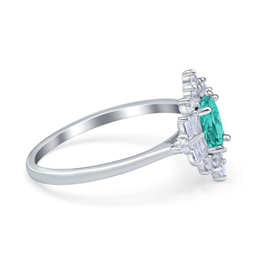 Oval Cut Halo Vintage Wedding Ring Simulated Paraiba Tourmaline CZ 925 Sterling Silver